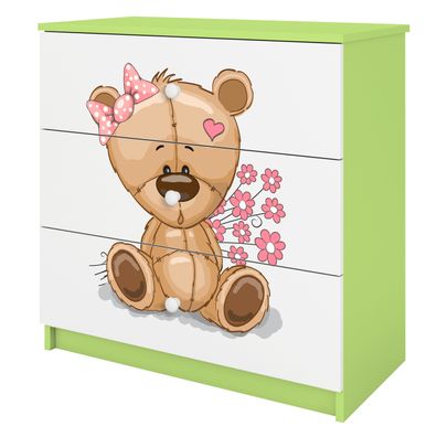 Kommode mit Schubladen Teddybär Blumen in der Farbe Grün Babydreams