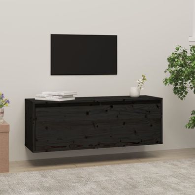 Wandschrank Schwarz 100x30x35 cm Massivholz Kiefer