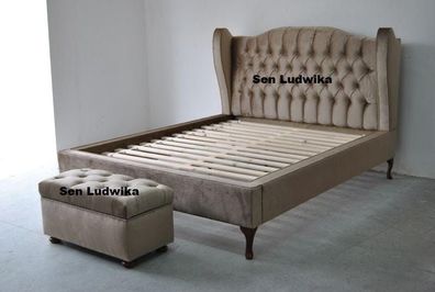 Chesterfield Klassisches Bett Stoff Design Couch Polster 160/180/200 Cm Betten