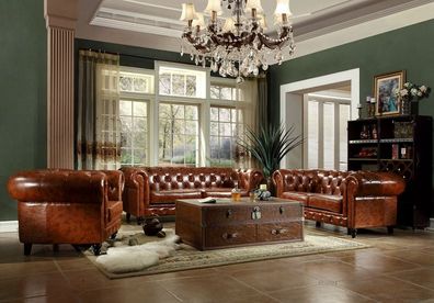 Design Chesterfield Sofagarnitur 3 + 2 + 1 Couch Leder Vintige Couch Polster Sofa