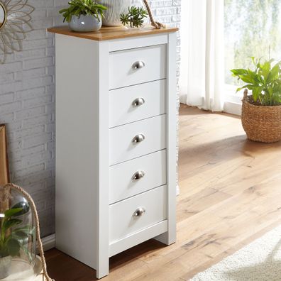 Wohnling Sideboard Weiß / Eiche 53x114x39 cm Kommode Anrichte Schubladenkommode