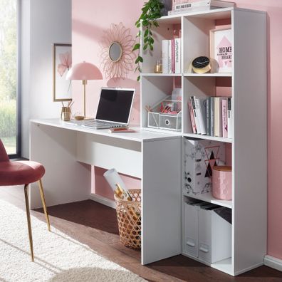 Wohnling Schreibtisch mit Regal 170 cm Bürotisch Weiß Computertisch Tisch Modern