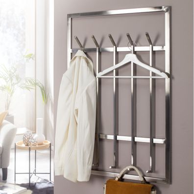 Wohnling Wandgarderobe Metall 100 cm Garderobe Silber Flur Hakenleiste Paneel