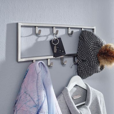 Wohnling Wandgarderobe Garderobe Metall 50 cm Silber Flur Hakenleiste Paneel
