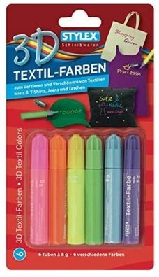 Stylex 25105 Textilfarbe 3 D - 6 Farben a 8g