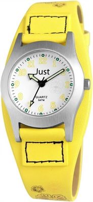 Just JU10157 Analog Kinderuhr mit Kunstlederband gelb Blumenmuster