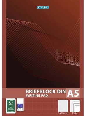 Stylex 40026 Briefblock, DIN A5, kariert, FSC