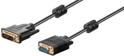 Goobay DVI-I/VGA Full HD Kabel, vergoldet, 3 m, Schwarz - DVI-A-Stecker (12 + 5