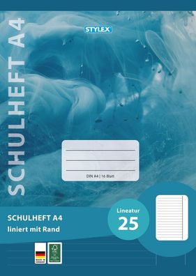 Stylex 29825 Schulheft, Lineatur 25, DIN A4, 16 Blatt