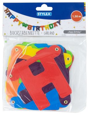 Stylex 14266 Buchstabenkette "Happy Birthday" Girlande - 1,5 m