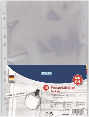 Prospekthüllen, DIN A4, extra stark, 15 Stück, glatt