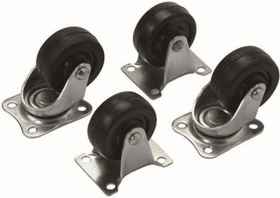 Rollen-Set 4 Stück Gummi Rolle 40mm schwarz 2x Bockrolle, 2x Lenkrolle mit Platte