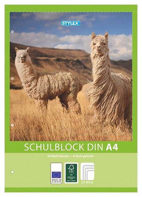 Stylex Schulblock, DIN A4, 4-fach gelocht, blanko - 50 Blatt