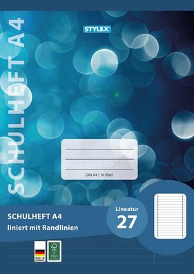 Stylex 29827 Schulheft, Lineatur 27, DIN A4, 16 Blatt