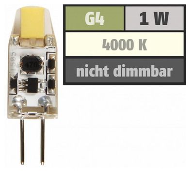 McShine LED Stiftsockellampe Silicia COB G4, 1W, 110 lm, weiß