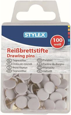 Stylex 24465 Reißbrettstifte, weiß, 100er Schachtel