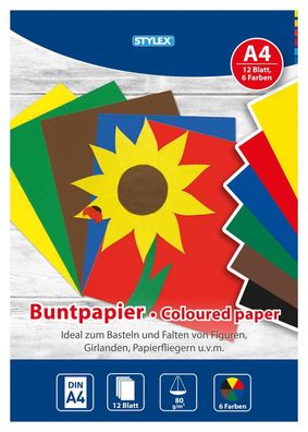 Stylex 42910 Buntpapier im Heft DIN A4 12 Blatt 80 g/m² 6 Farben