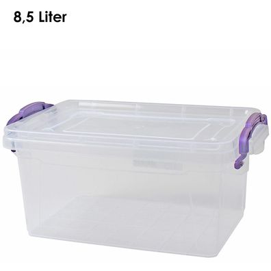 Livinja Box SOFIA, 8.5 L, 36 x 23 x 15,5 cm, Transparent, lila oder schwarze Griff