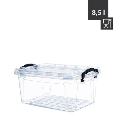 Box SOFIA 8.5 Liter 36x23x15,5cm Transparent mit schwarzen Griffen Polypropylen