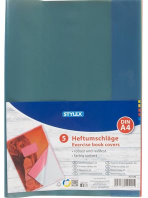 Heftumschläge, DIN A4, farbig transparent, 5er Pack