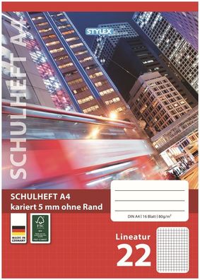 Stylex 29822 Schulheft, Lineatur 22, DIN A4, 16 Blatt