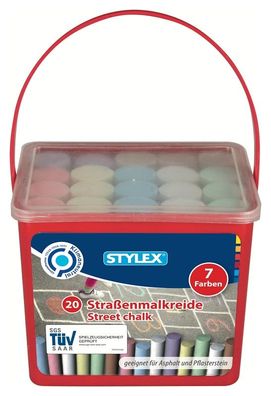 Stylex 48104 Straßenkreide, 7 Farben / 20 Stangen im eckigen Eimer