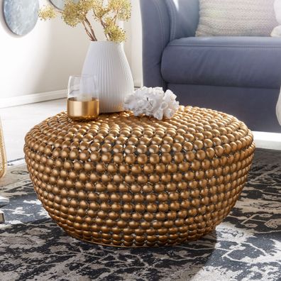 Wohnling Couchtisch Metall 60x60x30cm Wohnzimmertisch Sofatisch Rund Tisch Gold