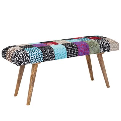 Wohnling Sitzbank Samt Bettbank 117cm Patchwork Flurbank Polsterbank Bank Modern