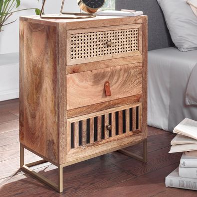 Wohnling Nachttisch Boxspringbett Massivholz 60 cm Nachtkommode Wiener Geflecht