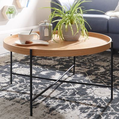 Wohnling Couchtisch 78x78x40 cm Wohnzimmertisch Holz Metall Sofatisch Tisch Rund