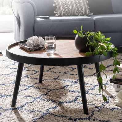 Wohnling Couchtisch Rund 76x40 cm Sofatisch Schwarz Braun Wohnzimmertisch Tisch