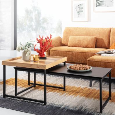 Wohnling Couchtisch 2er Set Eiche Sofatisch Holz Metall Satztisch Tisch Modern