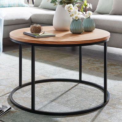 Wohnling Couchtisch 70x70x45 cm Wohnzimmertisch Holz Metall Sofatisch Tisch Rund