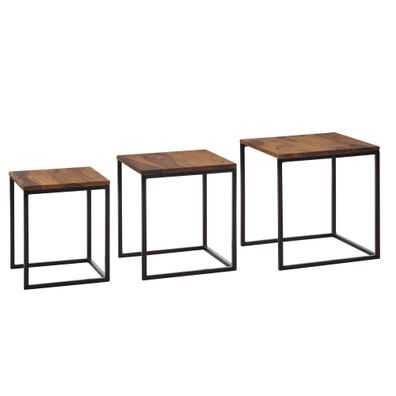 Wohnling Satztisch 3er Set Beistelltisch Holz Massiv Metall Couchtisch Tisch