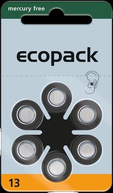 Ecopack 13 - Zink-Luft Hörgeräte Knopfzelle - 6er Pack