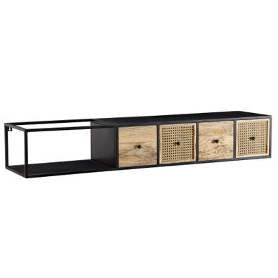 Wohnling TV Schrank Hängend 150x25x35 cm Lowboard Holz Metall Wiener Geflecht