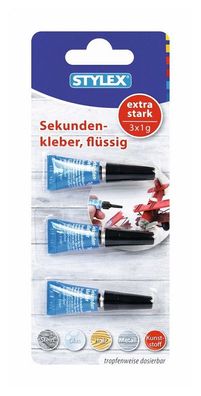 Stylex 31047 Sekundenkleber, 3 Tuben à 1 g