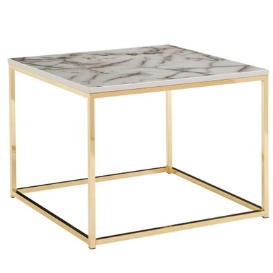 Wohnling Couchtisch Marmor Optik Weiß 60x60x45 cm Wohnzimmertisch Tisch Metall