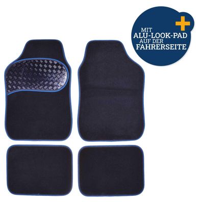 Filmer 38.964 Kfz Autoteppich - Set Alu-Look - Pad 4-tlg. - blau umrandet