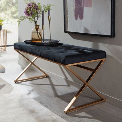 Wohnling Sitzbank Schwarz Polsterbank 90 cm Bettbank Chesterfield Flurbank Samt