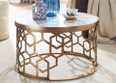 Wohnling Couchtisch Echter Marmor Sofatisch Ø 60 cm Tisch Wohnzimmertisch Rund