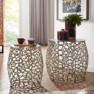 Wohnling Beistelltisch Wohnzimmertisch 2er Set Metall Satztisch Rund Silber