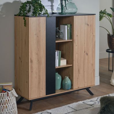 Wohnling Highboard 110x125x40 cm MDF Sideboard Eiche Dekor Kommode Anrichte