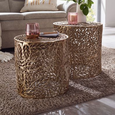 Wohnling Beistelltisch Wohnzimmertisch 2er Set Metall Satztisch Tisch Rund Gold