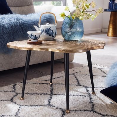 Wohnling Couchtisch Baumscheibe Metall Sofatisch 64x64x37 Tisch Wohnzimmertisch