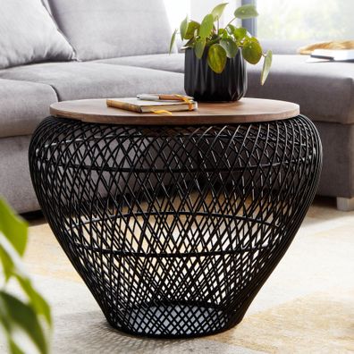 Wohnling Couchtisch Rund Metall Sofatisch 60cm Tisch Stauraum Wohnzimmer Schwarz