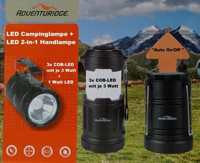 LED Campinglampe 3x COB 3 Watt + 2-in-1 Handlampe 3 Watt / 1 Watt