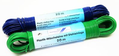 Wäscheleine 20 m, Polypropylen (PP) mit Stahldrahteinlage 2,8 mm