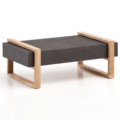 Wohnling Couchtisch Steinoptik Massivholz 105x66x40 cm Sofatisch Wohnzimmertisch