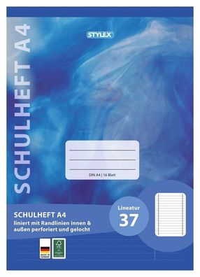 Stylex 29837 Schulheft, Lineatur 37, DIN A4, 16 Blatt